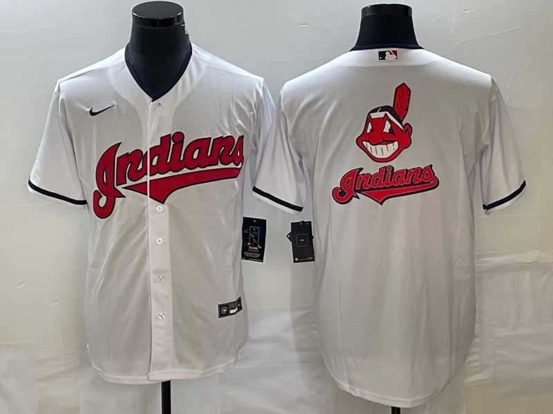 Men%27s Cleveland Guardians White Team Big Logo Cool Base Stitched Jersey
